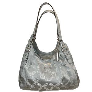 Coach Maggie Madison Collection Metallic Dotted Op Art Fabric Hobo Bag